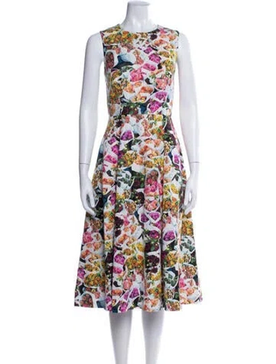 Pre-owned Adam Lippes Floral Print Midi Length Dress In White