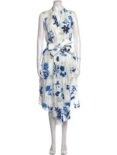 Pre-owned Adam Lippes Floral Print Midi Length Dress In White
