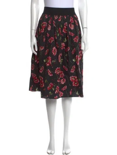 Pre-owned Adam Lippes Floral Print Midi Length Skirt In Black