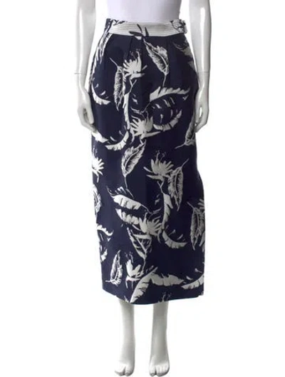 Pre-owned Adam Lippes Floral Print Midi Length Skirt In Blue