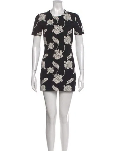 Pre-owned Adam Lippes Floral Print Mini Dress In Black