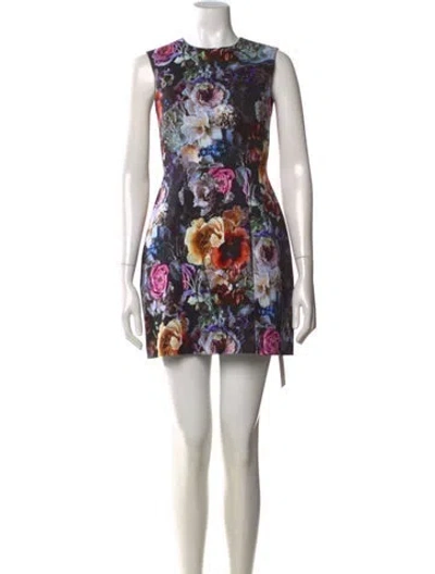 Pre-owned Adam Lippes Floral Print Mini Dress In Black