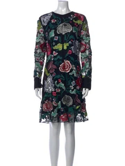Pre-owned Adam Lippes Floral Print Mini Dress In Black/blue/green