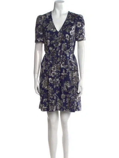 Pre-owned Adam Lippes Floral Print Mini Dress In Blue