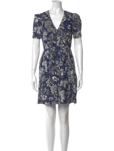 Pre-owned Adam Lippes Floral Print Mini Dress In Blue