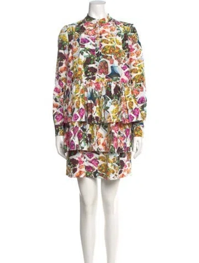 Pre-owned Adam Lippes Floral Print Mini Dress In Neutral