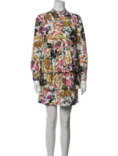 Pre-owned Adam Lippes Floral Print Mini Dress In Neutrals