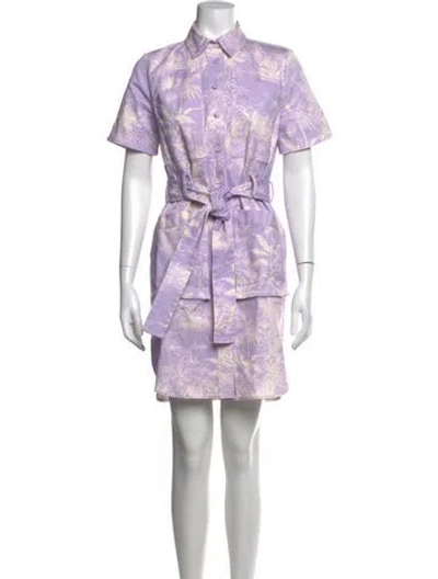 Pre-owned Adam Lippes Floral Print Mini Dress In Purple