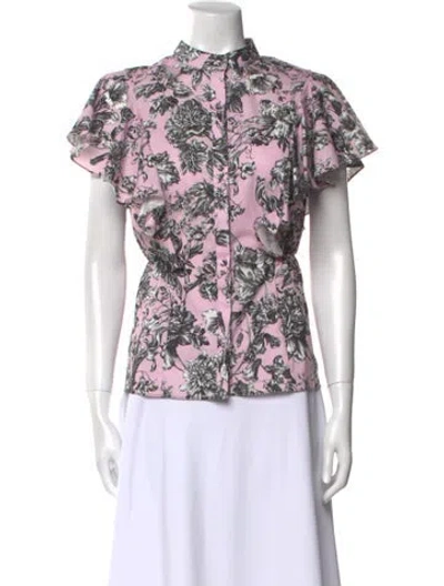 Pre-owned Adam Lippes Floral Print Mock Neck Polo W/ Tags In Neutral