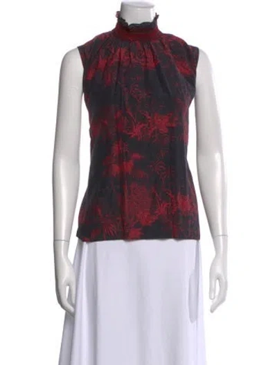 Pre-owned Adam Lippes Floral Print Mock Neck Top In Multi