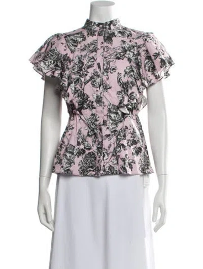 Pre-owned Adam Lippes Floral Print Mock Neck Top In Pink