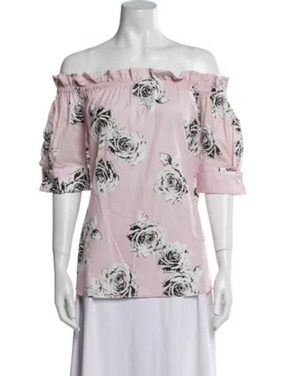 Pre-owned Adam Lippes Floral Print Off-the-shoulder Blouse In Pink