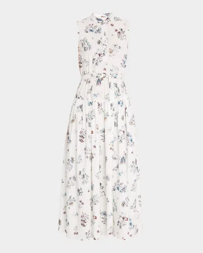ADAM LIPPES FLORAL-PRINT POPLIN SLEEVELESS MIDI SHIRTDRESS WITH BELT