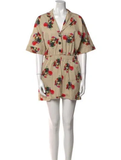 Pre-owned Adam Lippes Floral Print Romper In Neutral