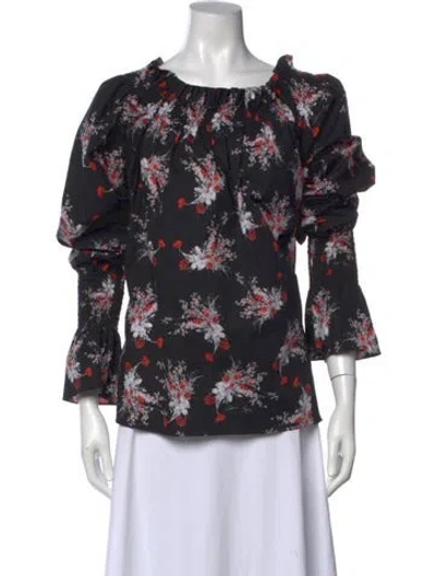 Pre-owned Adam Lippes Floral Print Scoop Neck Blouse In Black