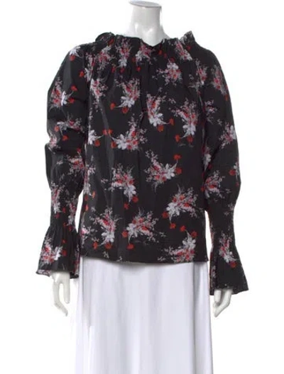 Pre-owned Adam Lippes Floral Print Scoop Neck Blouse In Black