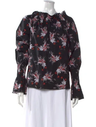 Pre-owned Adam Lippes Floral Print Scoop Neck Blouse In Black
