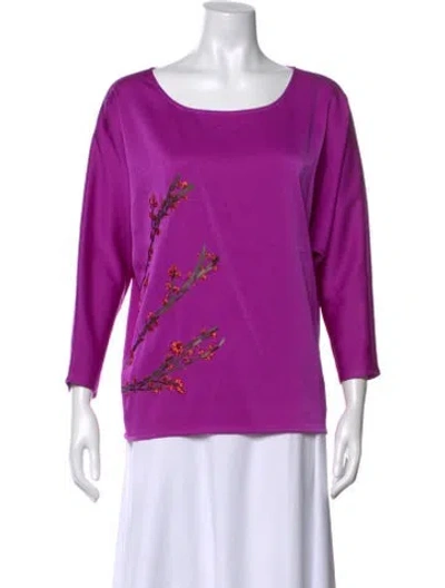 Pre-owned Adam Lippes Floral Print Scoop Neck Top In Purple