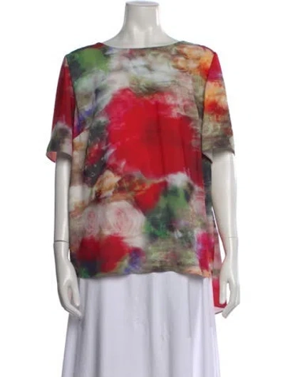 Pre-owned Adam Lippes Floral Print Scoop Neck Top In Red
