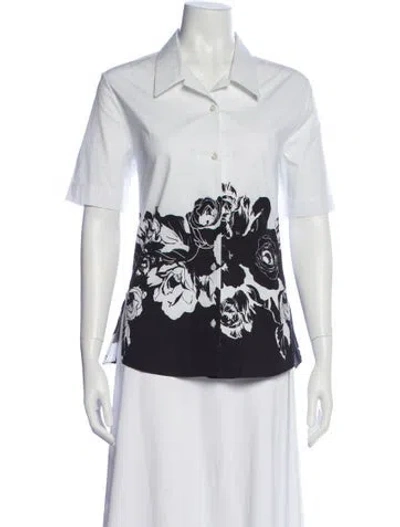 Pre-owned Adam Lippes Floral Print Short Sleeve Button-up Top In Multi