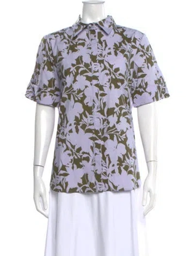 Pre-owned Adam Lippes Floral Print Short Sleeve Button-up Top W/ Tags In Multi