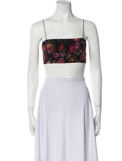 Pre-owned Adam Lippes Floral Print Square Neckline Crop Top In Black