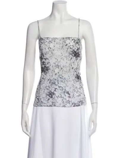 Pre-owned Adam Lippes Floral Print Square Neckline Top In Gray