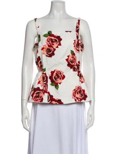Pre-owned Adam Lippes Floral Print Square Neckline Top In Multi