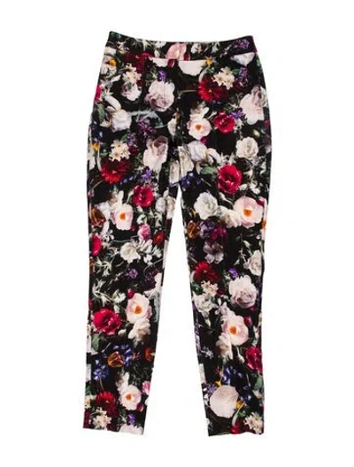 Pre-owned Adam Lippes Floral Print Straight Leg Pants In Black