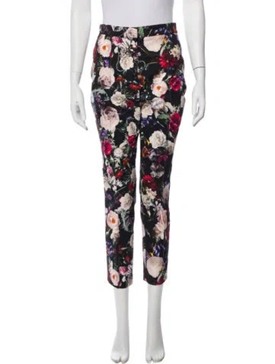 Pre-owned Adam Lippes Floral Print Straight Leg Pants In Black