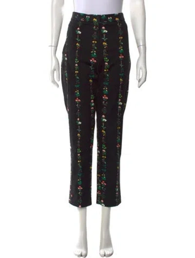 Pre-owned Adam Lippes Floral Print Straight Leg Pants In Black
