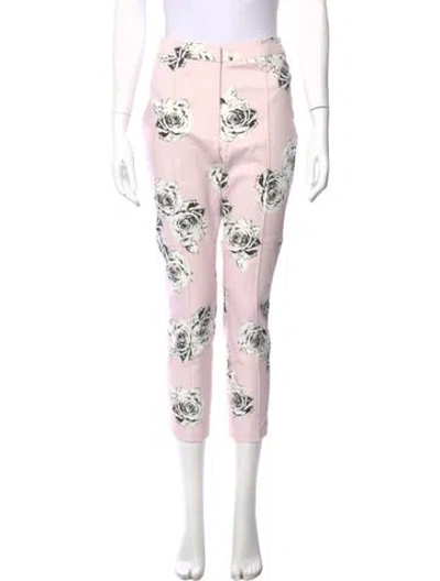 Pre-owned Adam Lippes Floral Print Straight Leg Pants In Pink