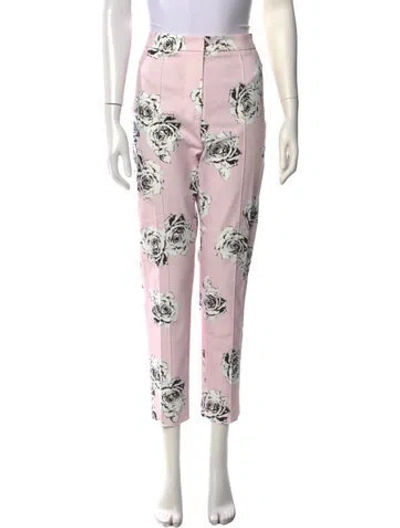 Pre-owned Adam Lippes Floral Print Straight Leg Pants In Pink