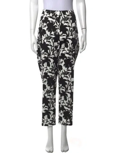 Pre-owned Adam Lippes Floral Print Straight Leg Pants W/ Tags In Black
