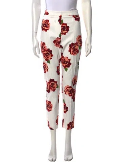 Pre-owned Adam Lippes Floral Print Straight Leg Pants W/ Tags In White