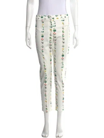 Pre-owned Adam Lippes Floral Print Straight Leg Pants In White