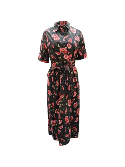 Pre-owned Adam Lippes Floral-print Tie Maxi Dress In Black