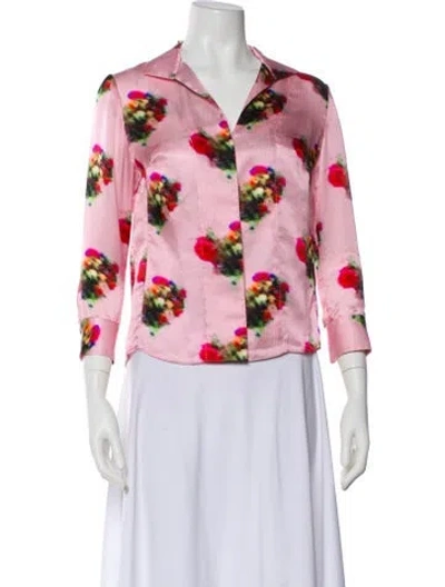 Pre-owned Adam Lippes Floral Print V-neck Blouse In Multi