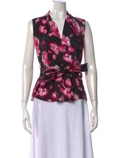Pre-owned Adam Lippes Floral Print V-neck Blouse In Pink