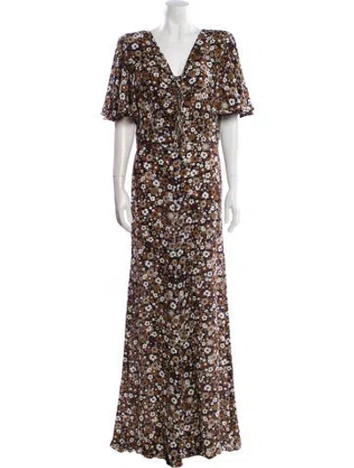 Pre-owned Adam Lippes Floral Print V-neck Jumpsuit In Brown