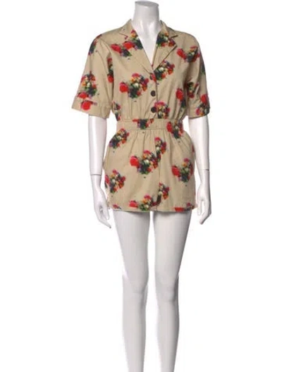 Pre-owned Adam Lippes Floral Print V-neck Romper In Neutral