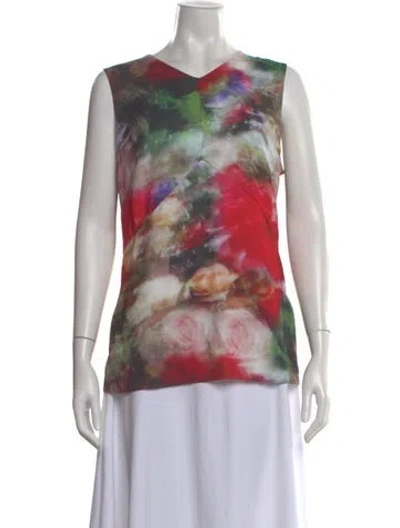 Pre-owned Adam Lippes Floral Print V-neck Top In Red
