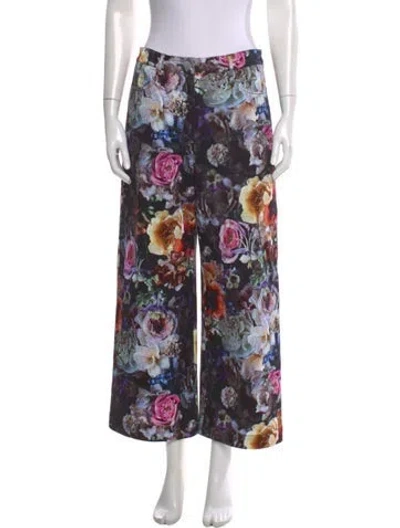 Pre-owned Adam Lippes Floral Print Wide Leg Pants In Black
