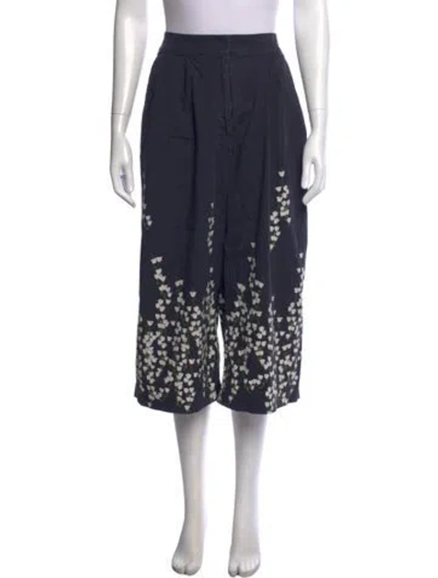 Pre-owned Adam Lippes Floral Print Wide Leg Pants In Blue