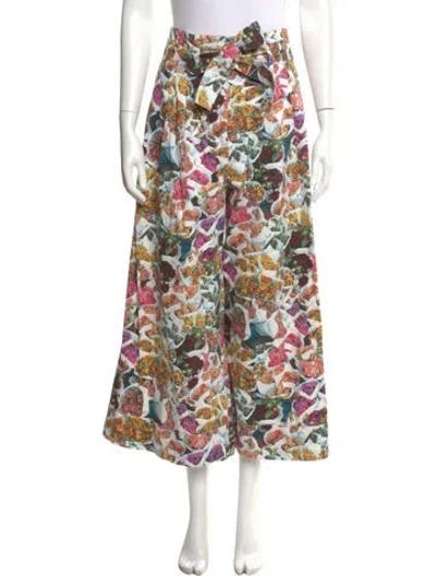 Pre-owned Adam Lippes Floral Print Wide Leg Pants In Green