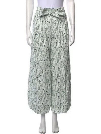 Pre-owned Adam Lippes Floral Print Wide Leg Pants In Green