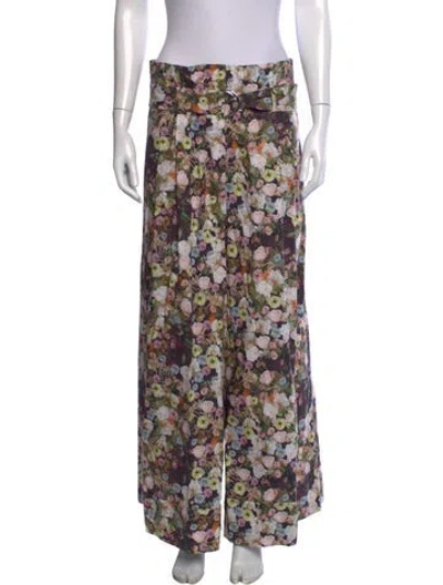 Pre-owned Adam Lippes Floral Print Wide Leg Pants In Neutrals
