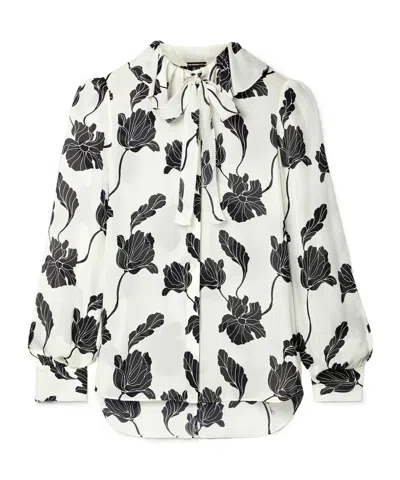 Adam Lippes Floral Printed Silk Crepe De Chine Top In White