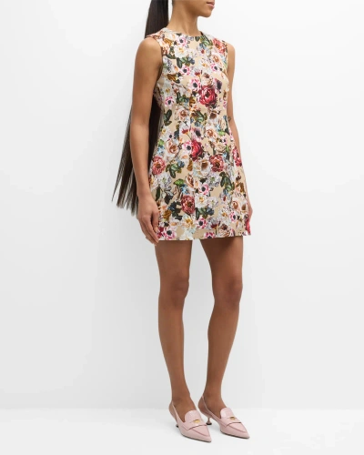 Adam Lippes Flower-print Sleeveless Cotton Twill Mini Dress In Red