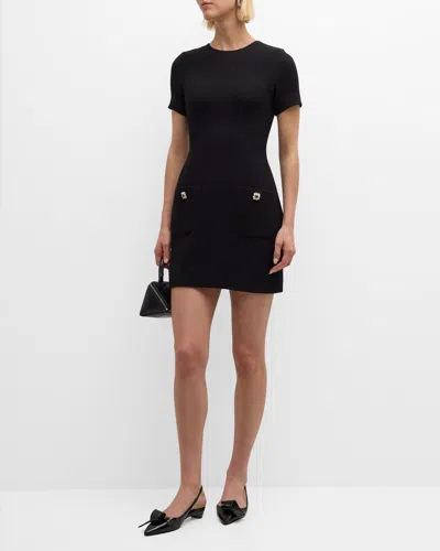 Adam Lippes Flynn Crystal-button Wool Crepe Mini Dress In Black